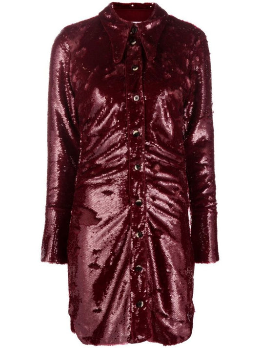 Red Sequin Shirt Mini Dress
