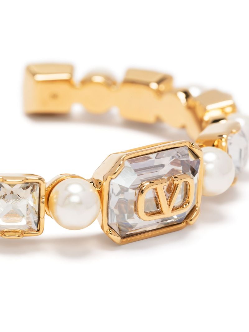 Gold-plated Vlogo Signature Faux Pearl and Crystal Bracelet