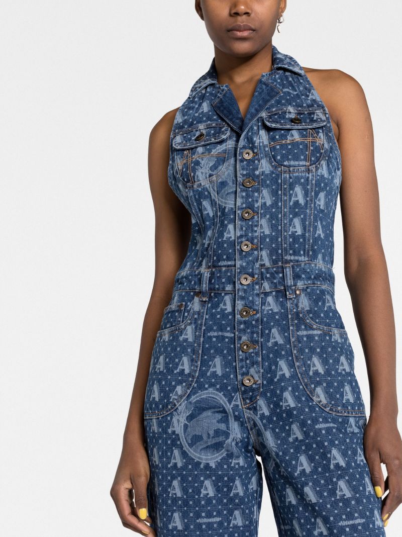 Blue Mombasa Graphic Print Denim Jumpsuit