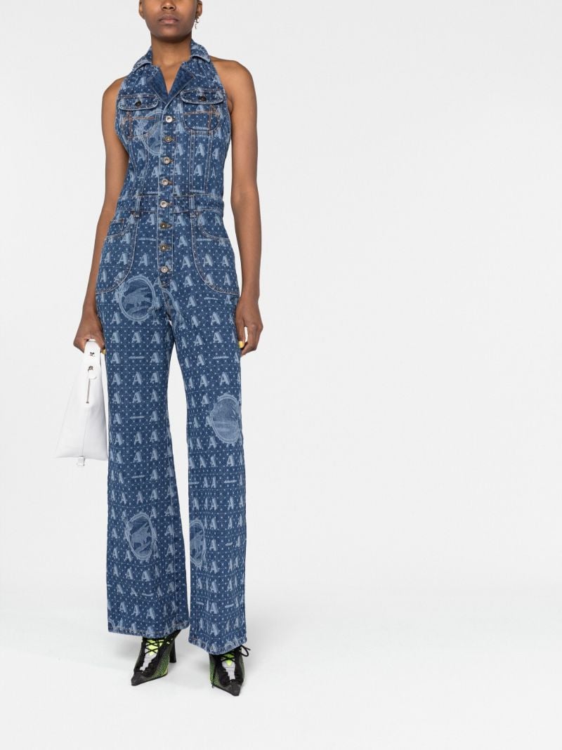 Blue Mombasa Graphic Print Denim Jumpsuit