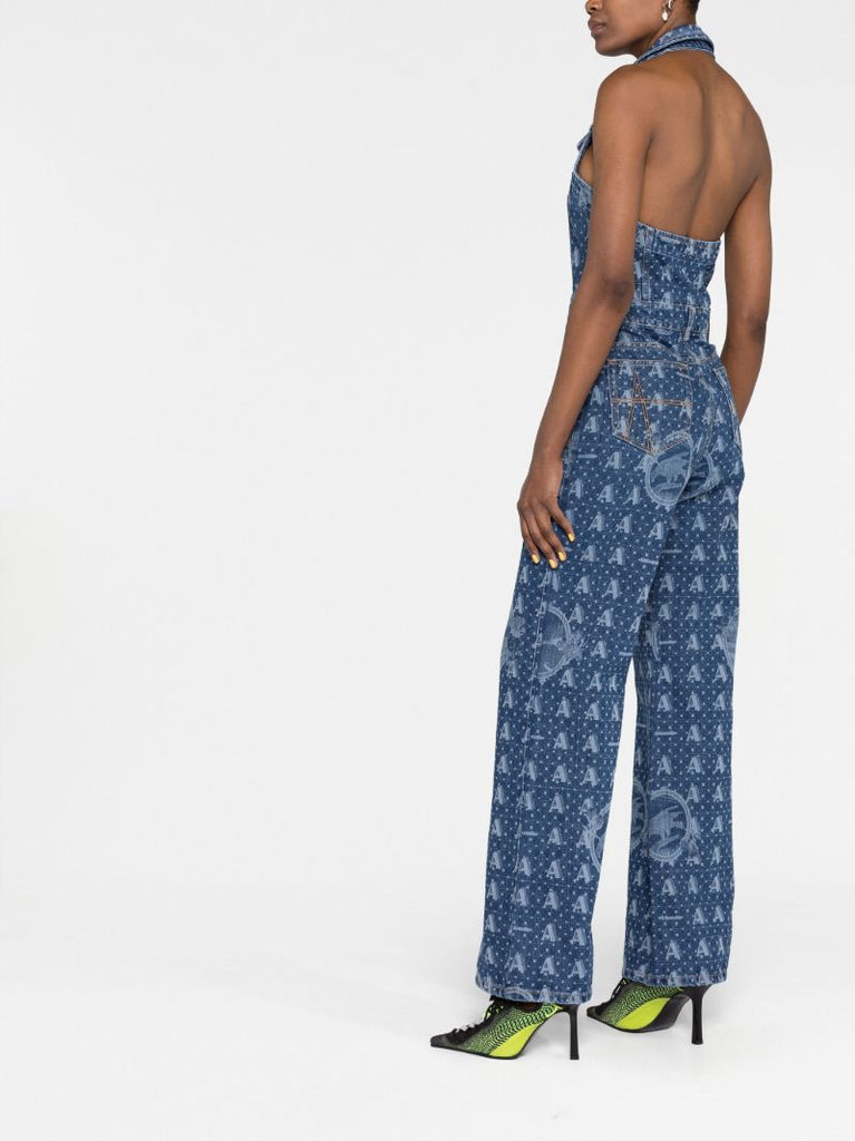 Blue Mombasa Graphic Print Denim Jumpsuit
