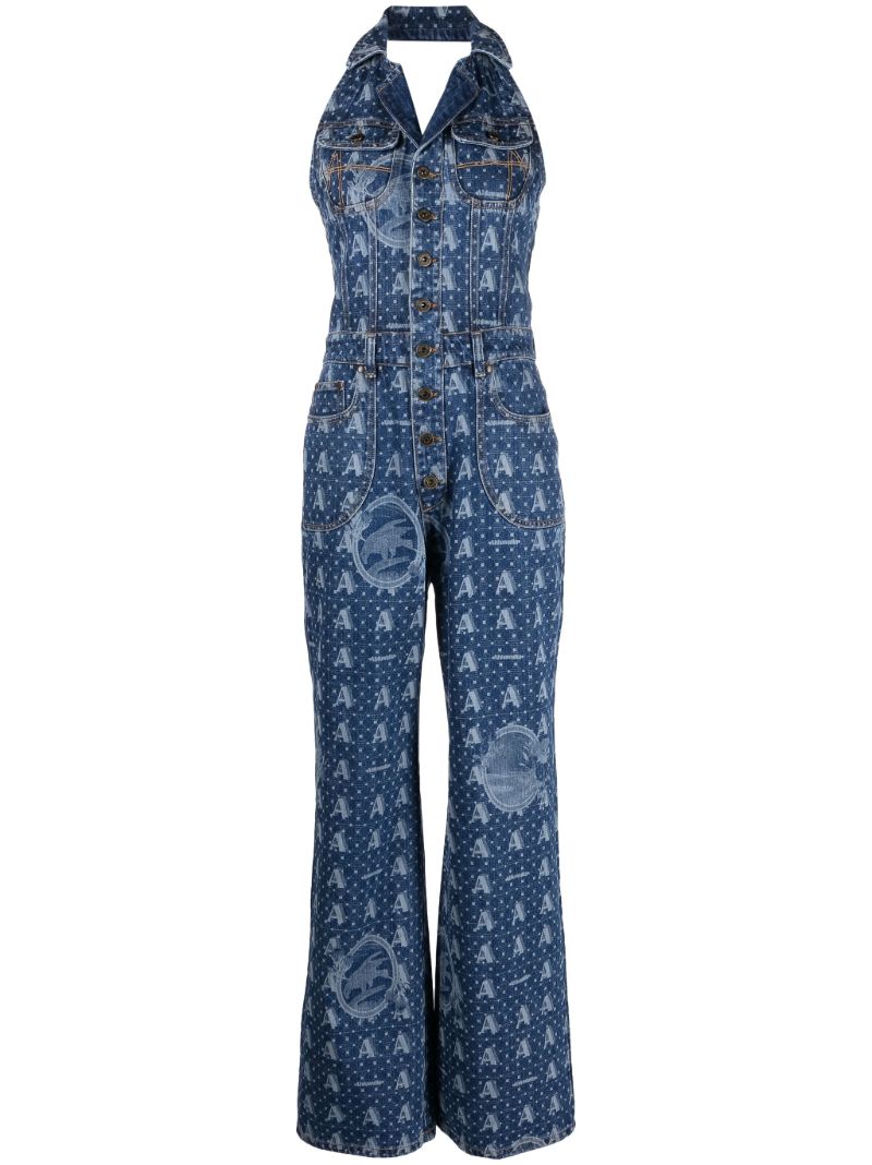 Blue Mombasa Graphic Print Denim Jumpsuit