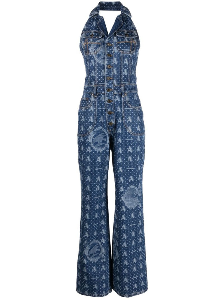 Blue Mombasa Graphic Print Denim Jumpsuit