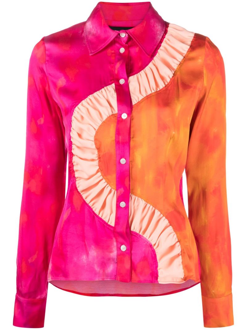 Orange Panelled Long-sleeved Shirt