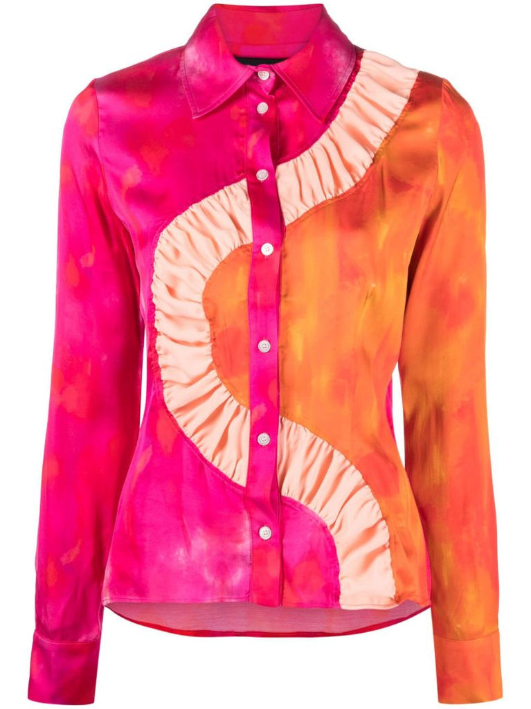 Orange Panelled Long-sleeved Shirt