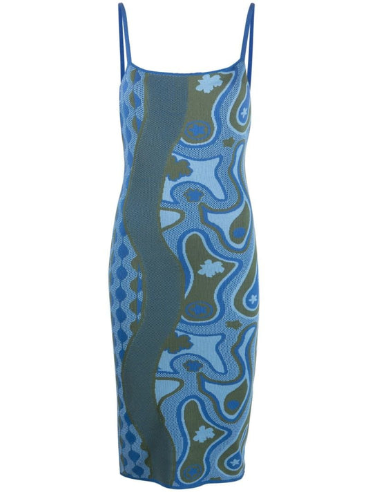 Blue Graphic Print Midi Dress
