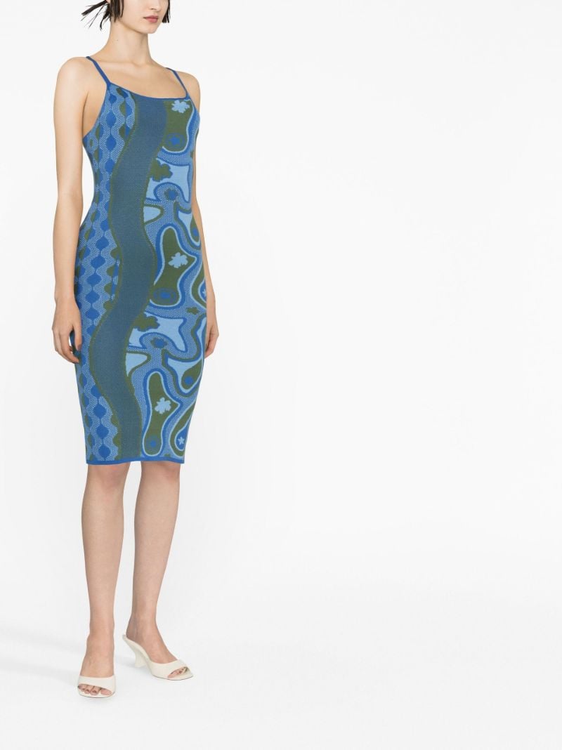 Blue Graphic Print Midi Dress