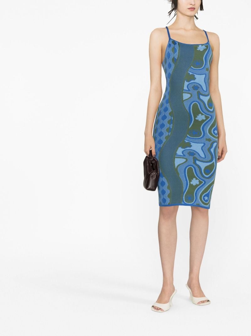 Blue Graphic Print Midi Dress