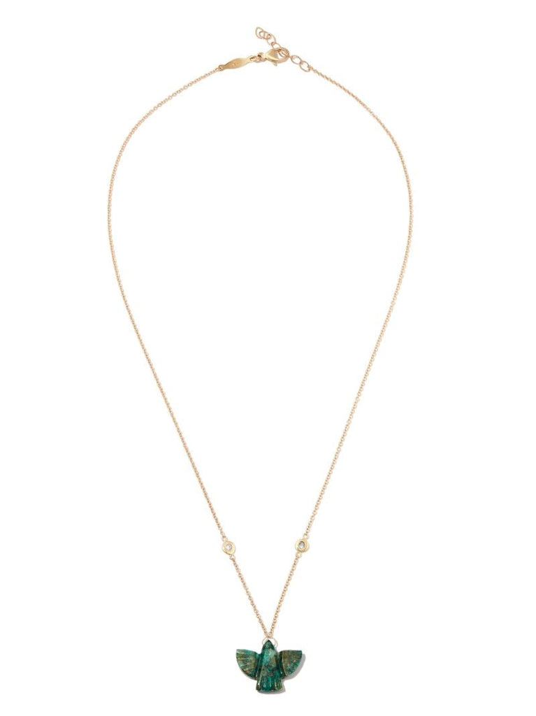 14k Yellow Gold Chrysocolla Thunderbird Diamond Necklace