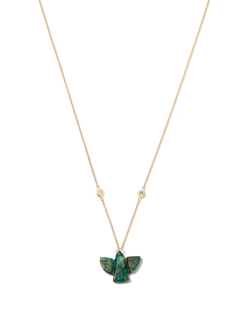 14k Yellow Gold Chrysocolla Thunderbird Diamond Necklace