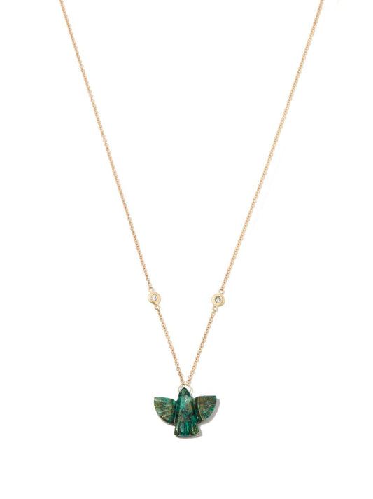 14k Yellow Gold Chrysocolla Thunderbird Diamond Necklace