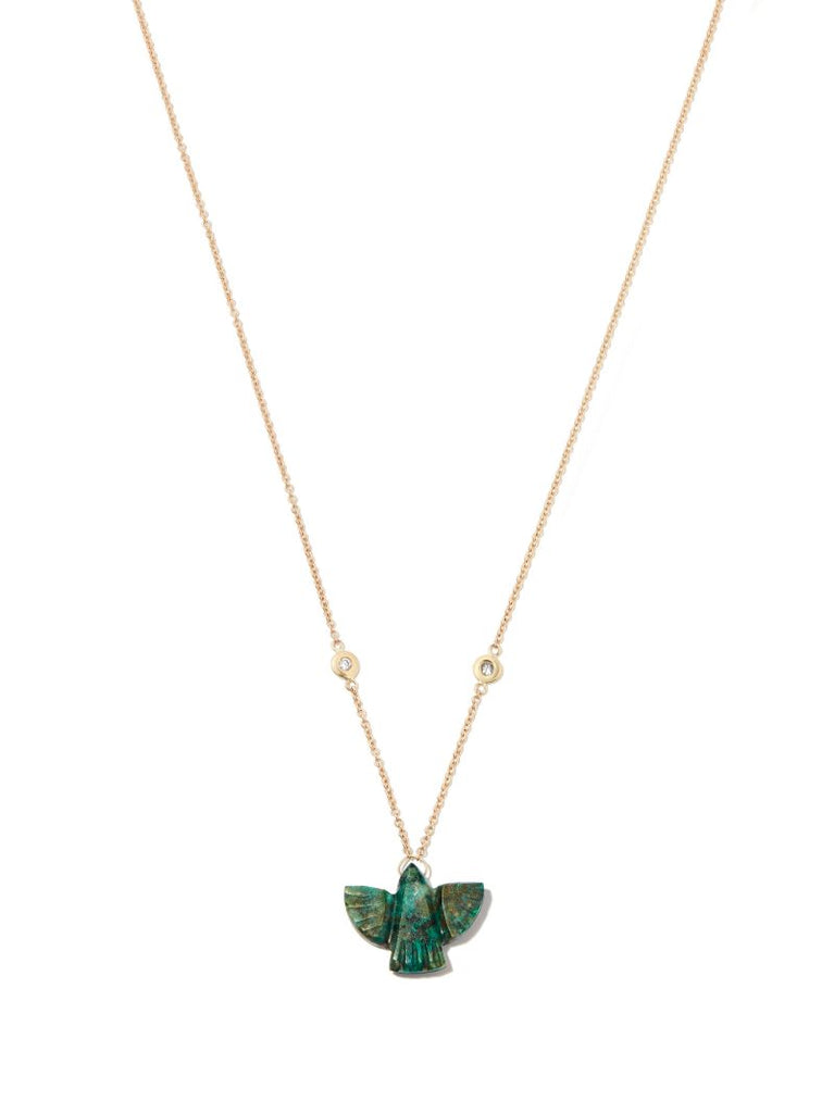 14k Yellow Gold Chrysocolla Thunderbird Diamond Necklace