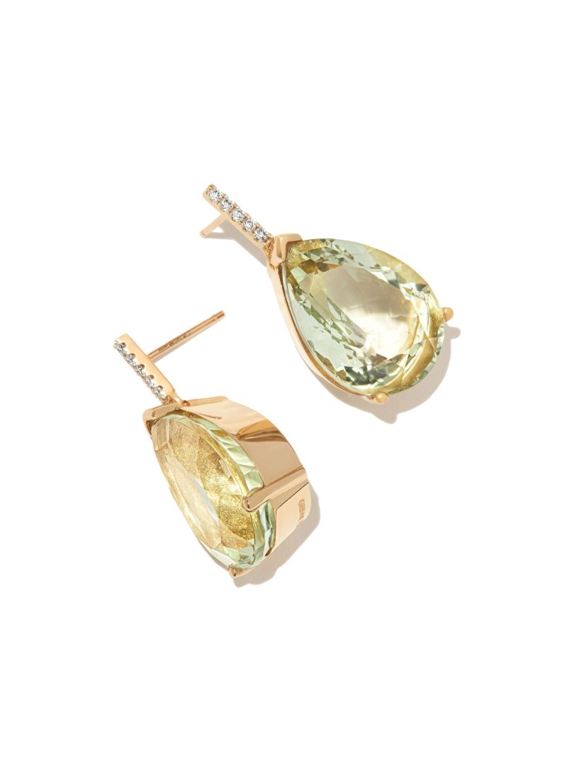 14k Yellow Gold Amethyst and Diamond Drop Earrings