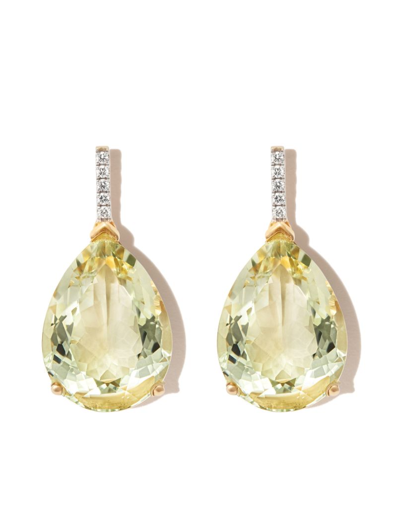 14k Yellow Gold Amethyst and Diamond Drop Earrings