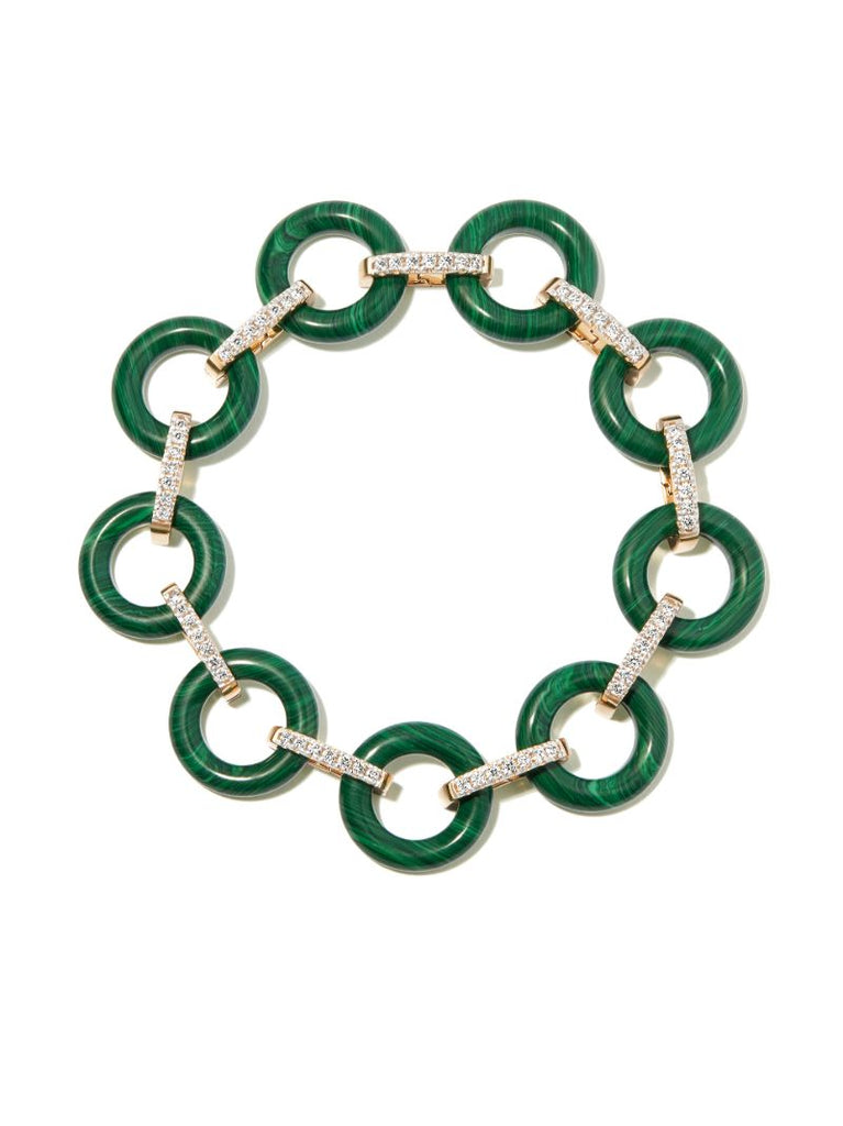 14k Yellow Gold Malachite and Diamond Bracelet