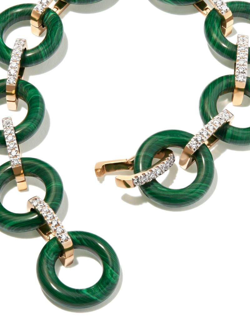 14k Yellow Gold Malachite and Diamond Bracelet