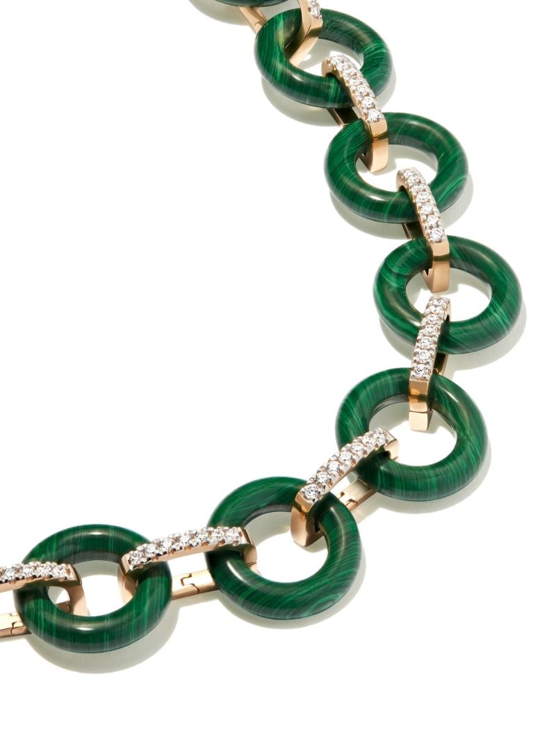 14k Yellow Gold Malachite and Diamond Bracelet
