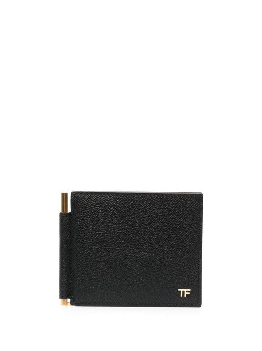 Black T Line Money Clip Leather Wallet