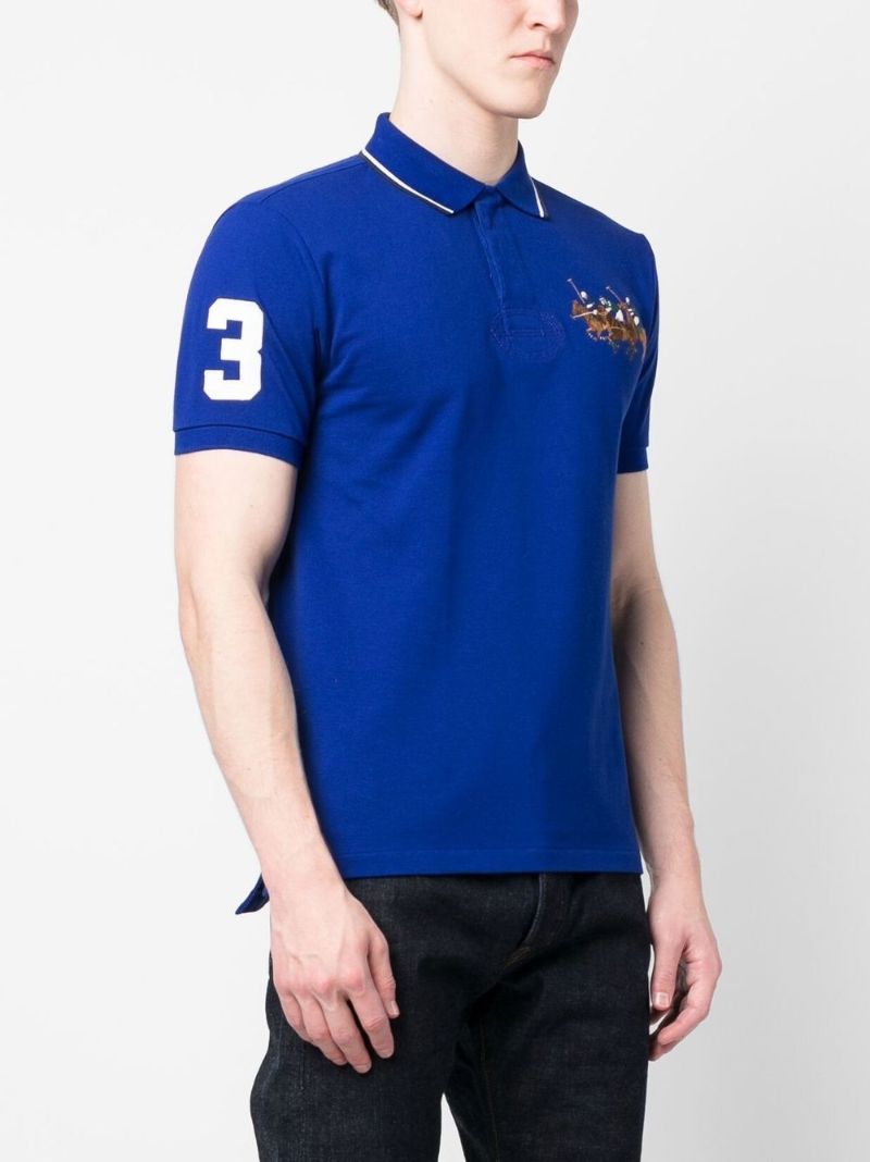 Blue Triple-pony Cotton Polo Shirt