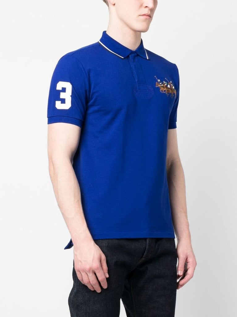 Blue Triple-pony Cotton Polo Shirt