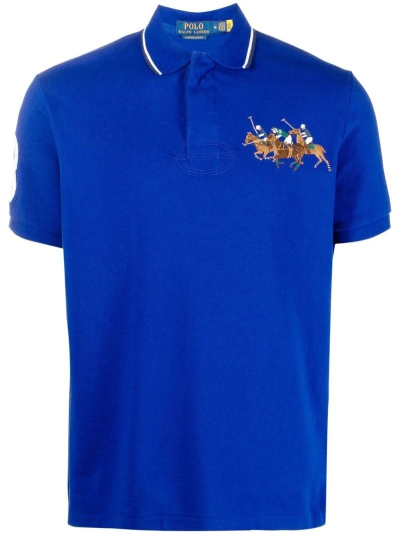 Blue Triple-pony Cotton Polo Shirt