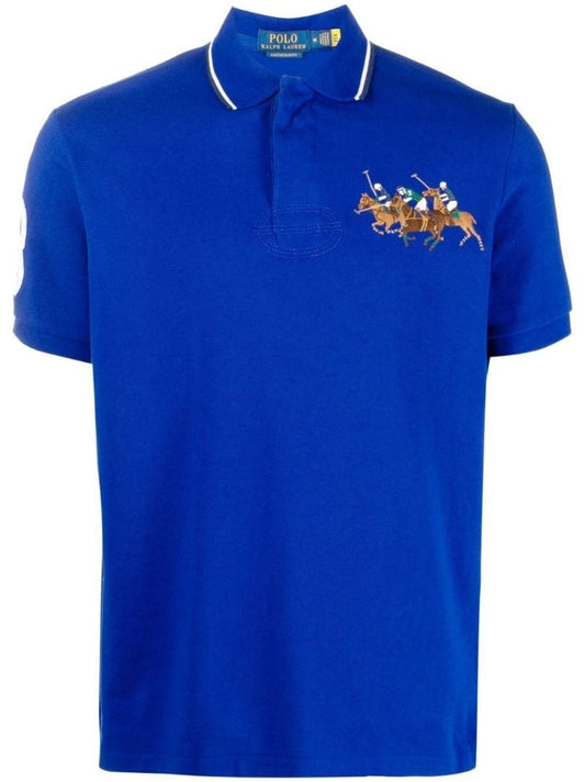 Blue Triple-pony Cotton Polo Shirt