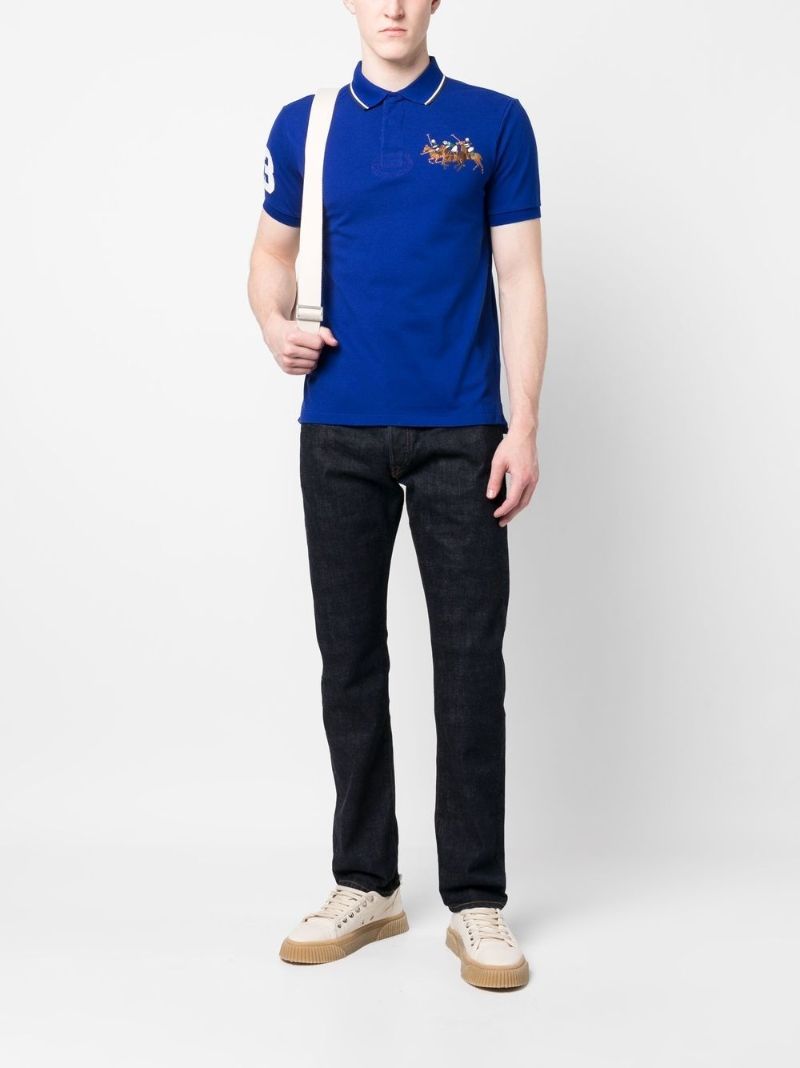 Blue Triple-pony Cotton Polo Shirt