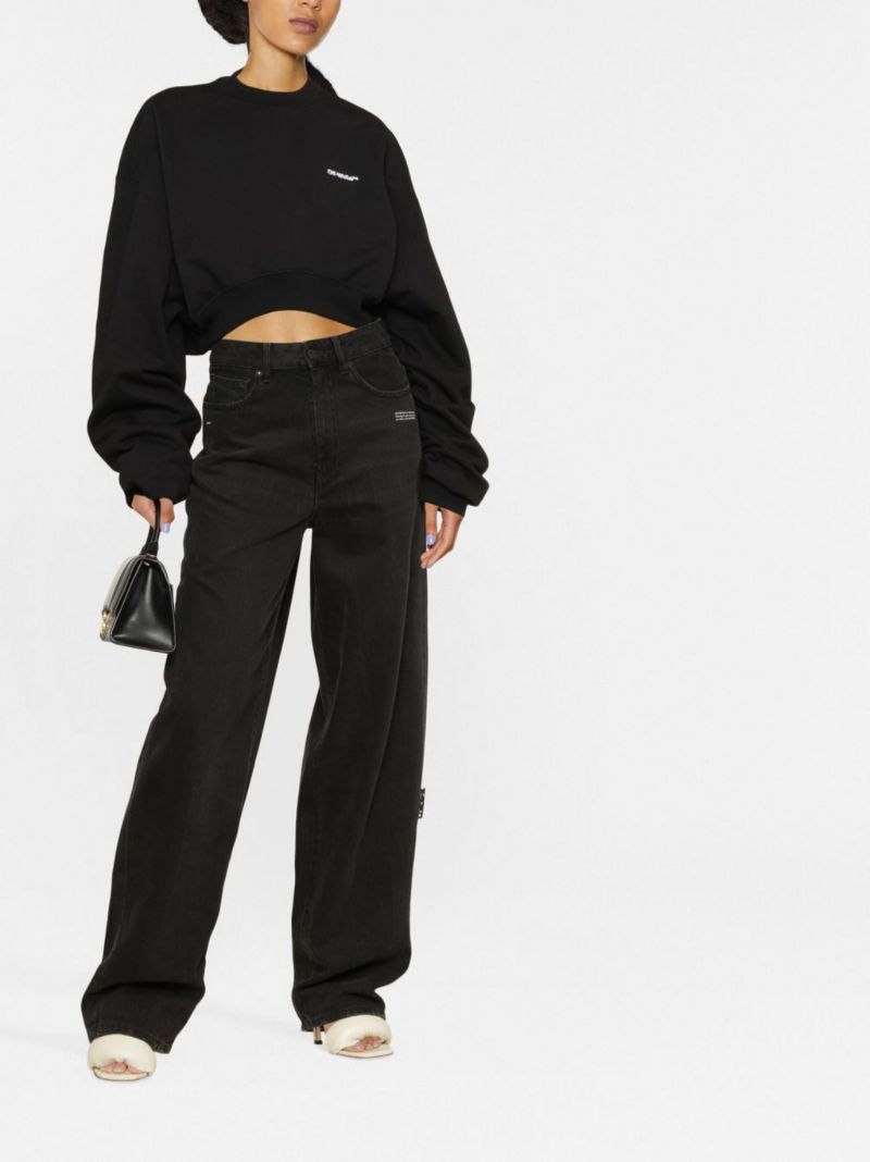 Black Logo Cropped Cotton Sweater