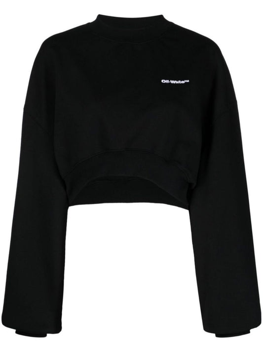 Black Logo Cropped Cotton Sweater