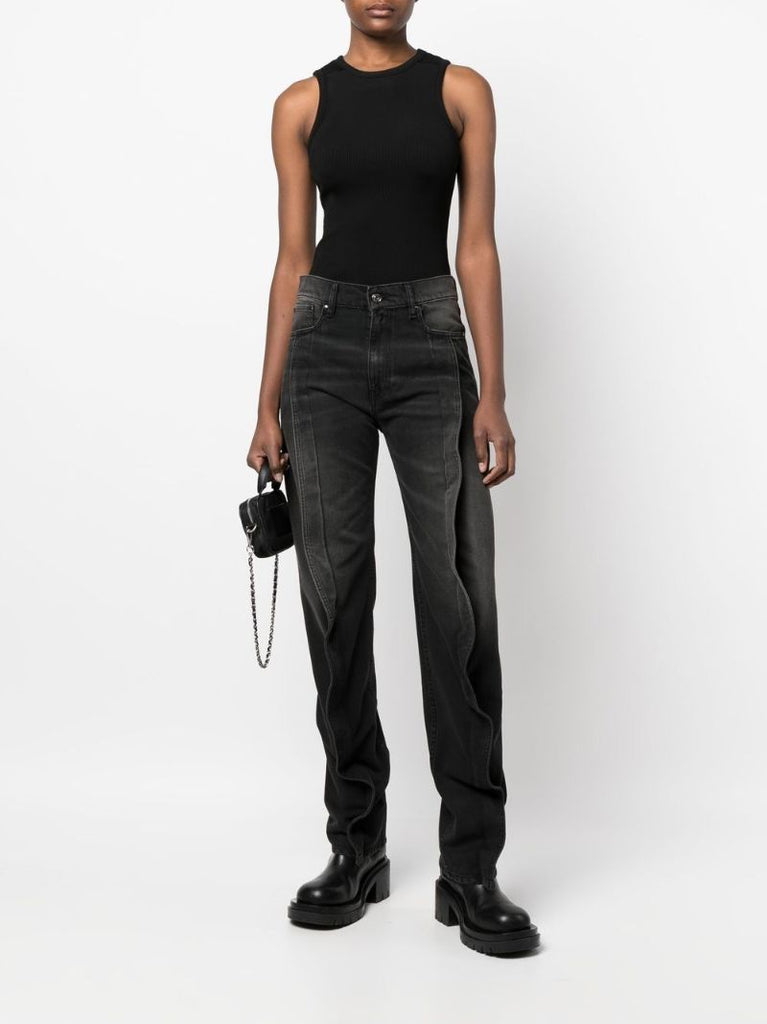 Black Frilled Straight-leg Jeans