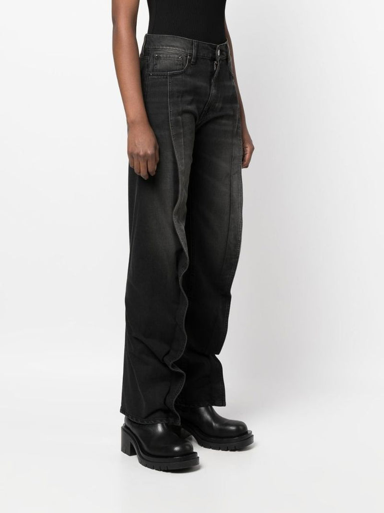 Black Frilled Straight-leg Jeans
