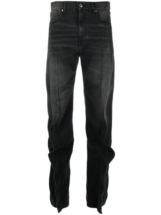 Black Frilled Straight-leg Jeans