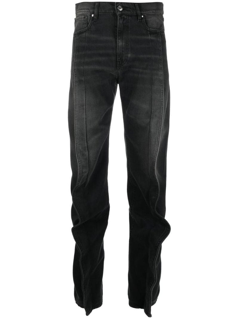 Black Frilled Straight-leg Jeans