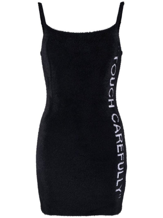 Black Quote Fuzzy Mini Dress