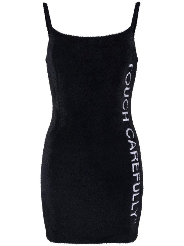 Black Quote Fuzzy Mini Dress