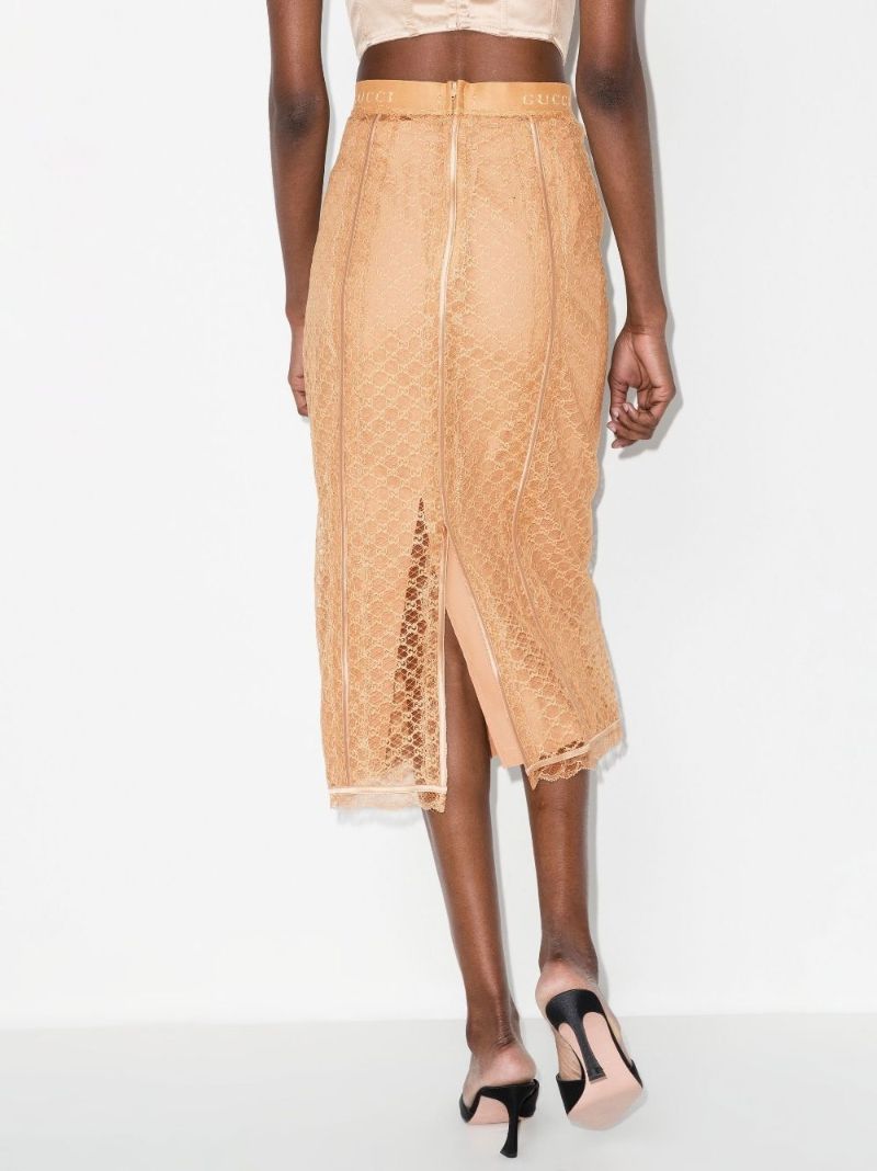 Neutral Gg Lace Midi Skirt