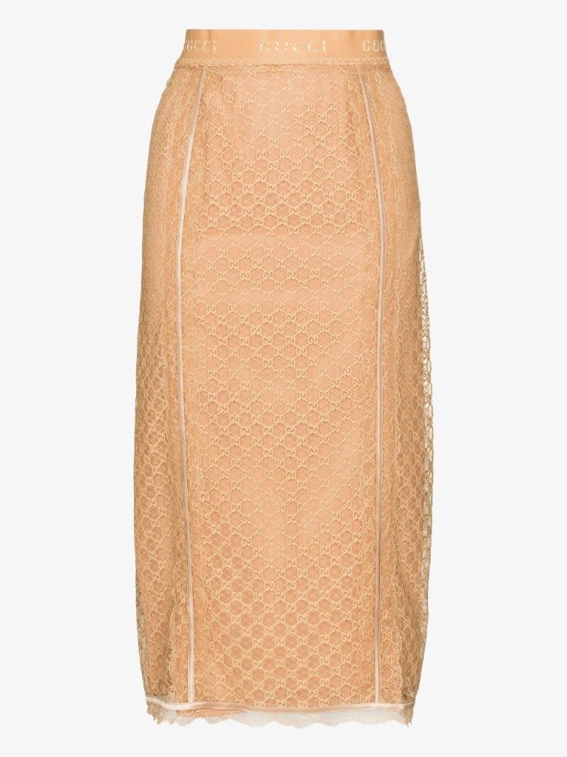 Neutral Gg Lace Midi Skirt