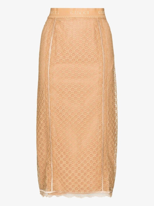 Neutral Gg Lace Midi Skirt
