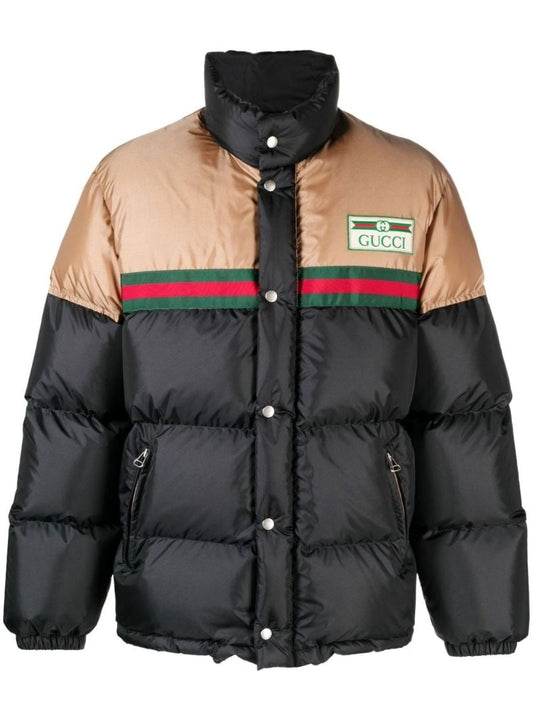 Black Web Stripe Satin Padded Jacket