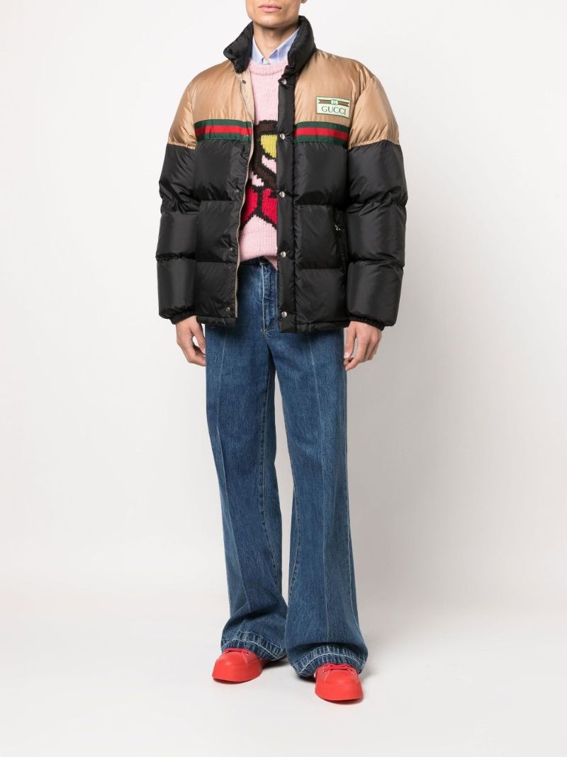 Black Web Stripe Satin Padded Jacket