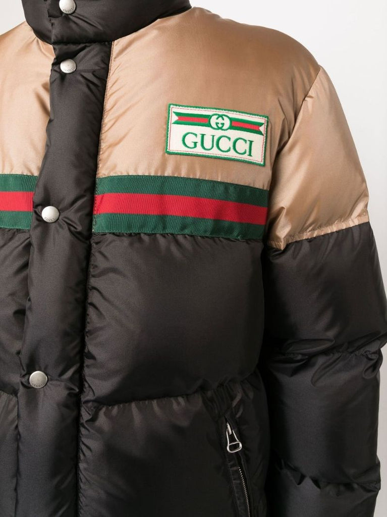 Black Web Stripe Satin Padded Jacket