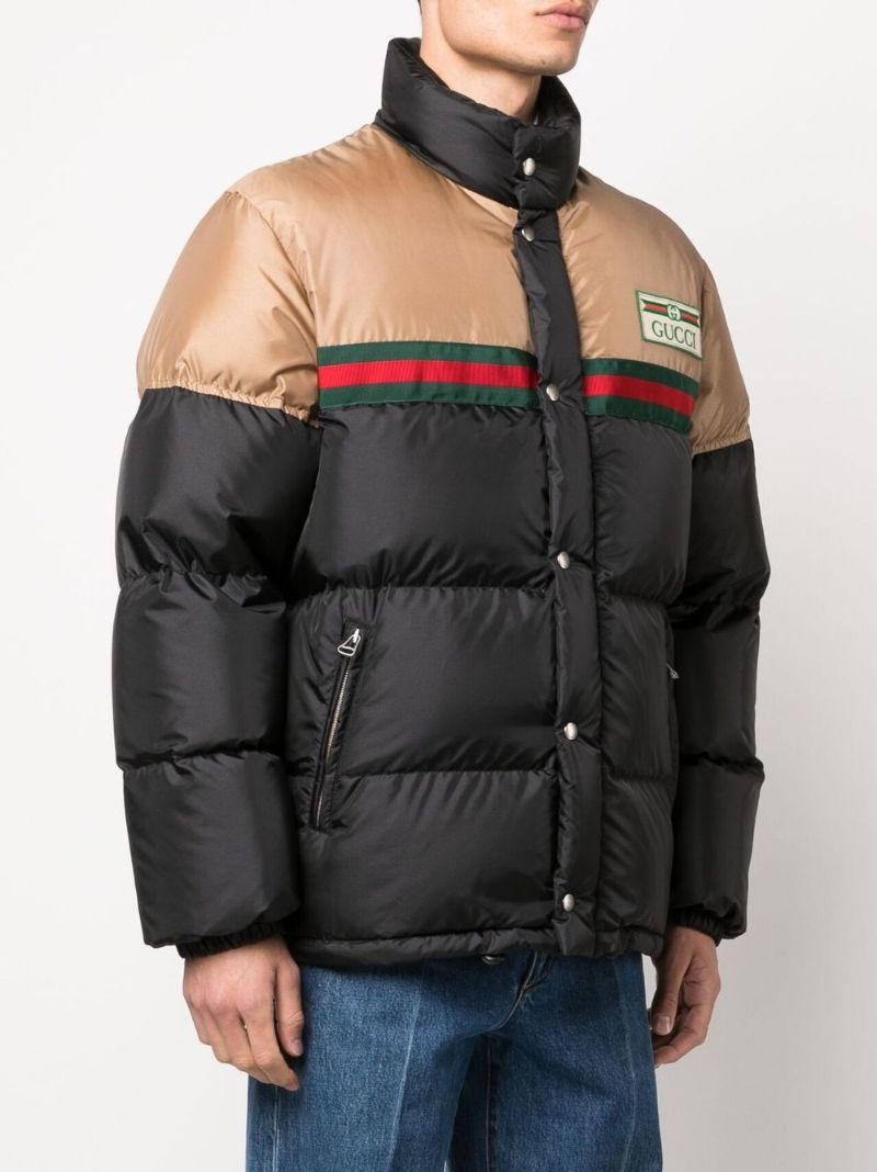 Black Web Stripe Satin Padded Jacket