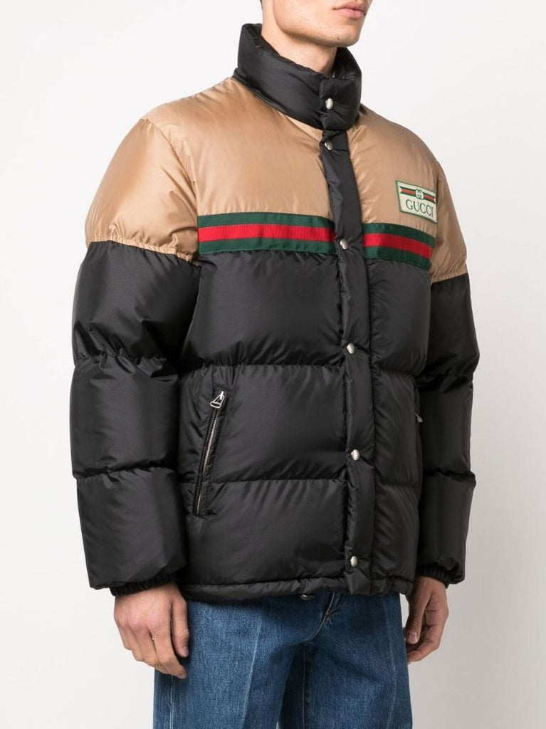 Black Web Stripe Satin Padded Jacket
