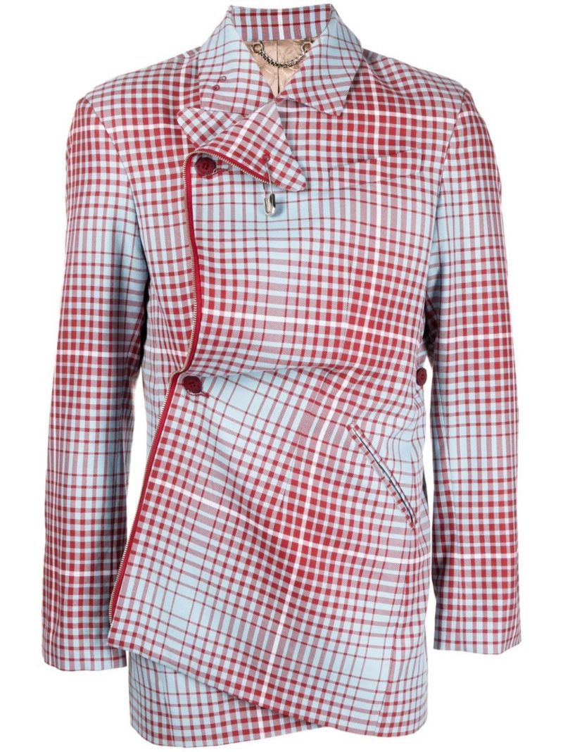 Blue Plaid Asymmetric Pulled Jacket