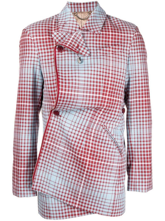 Blue Plaid Asymmetric Pulled Jacket