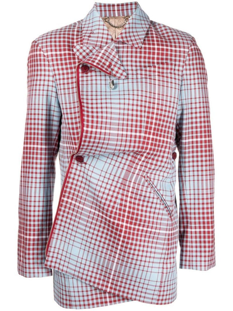 Blue Plaid Asymmetric Pulled Jacket