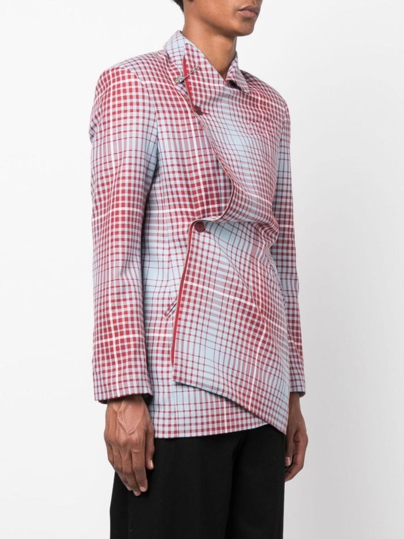 Blue Plaid Asymmetric Pulled Jacket