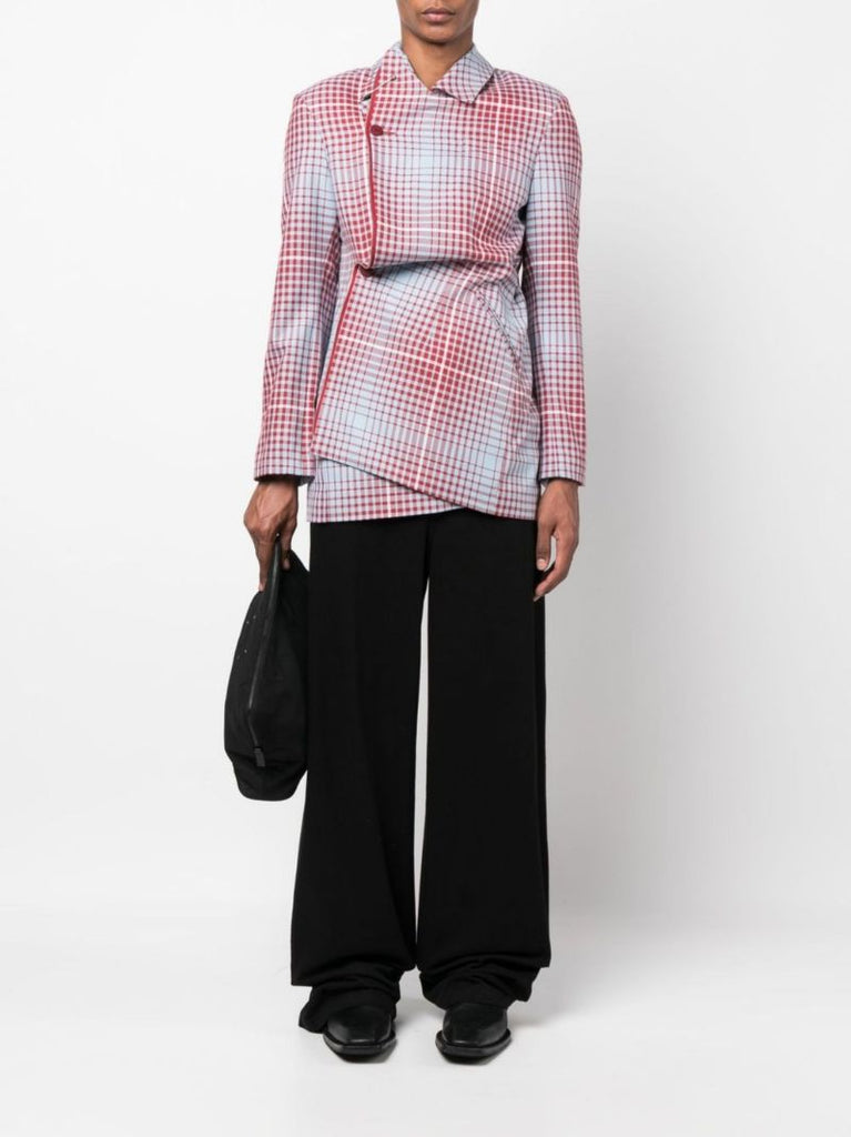 Blue Plaid Asymmetric Pulled Jacket
