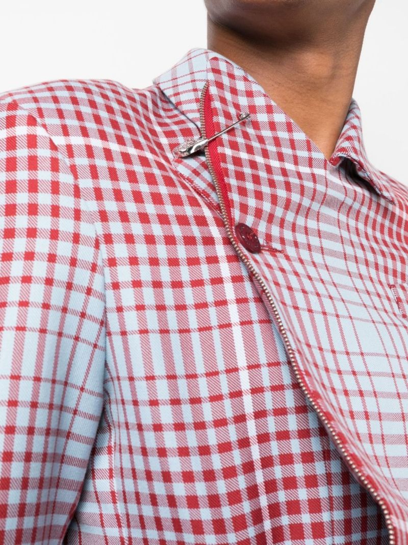 Blue Plaid Asymmetric Pulled Jacket