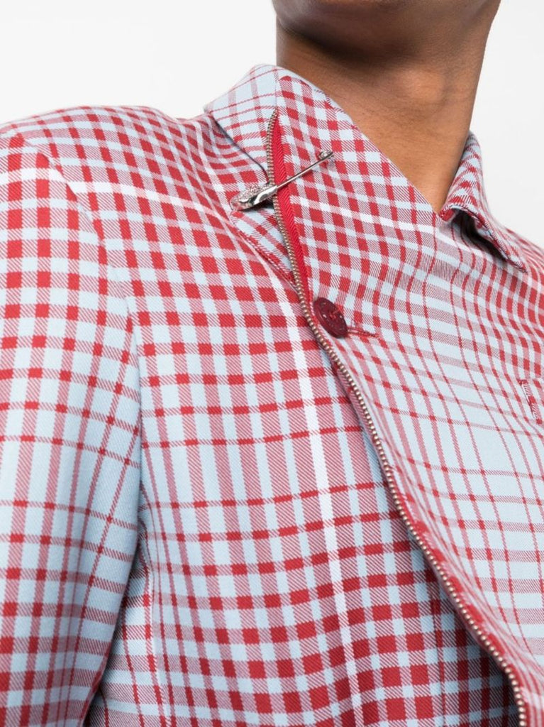 Blue Plaid Asymmetric Pulled Jacket